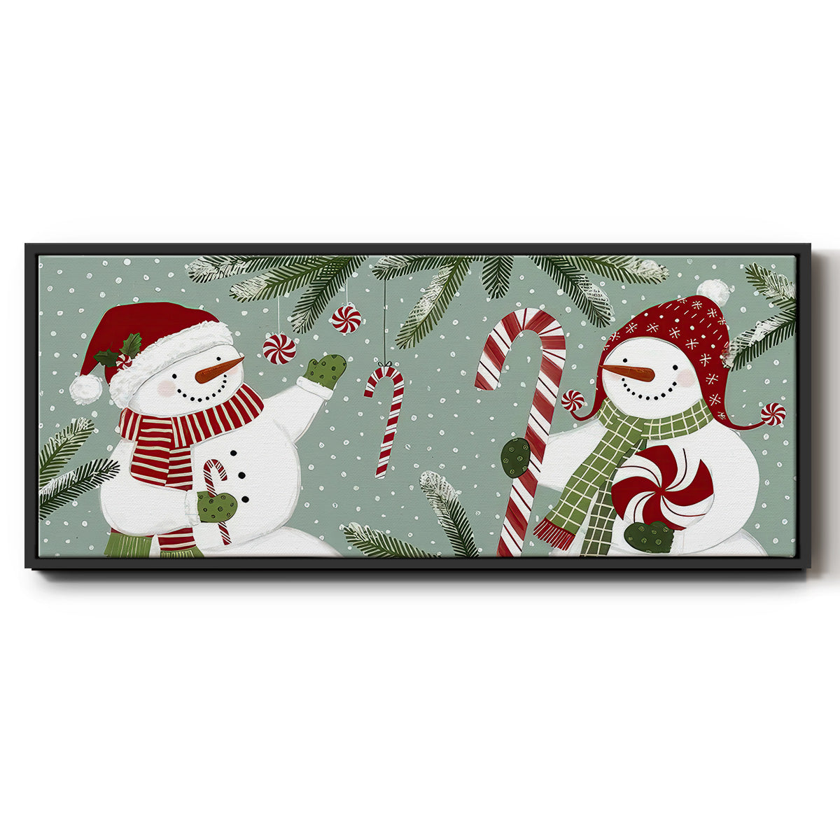 Peppermint Snowman Collection D - Floater Framed Canvas Print
