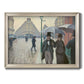 Impressionist urban street scene in the rain by Gustave Caillebotte printed on canvas in an ornate champagne frame.