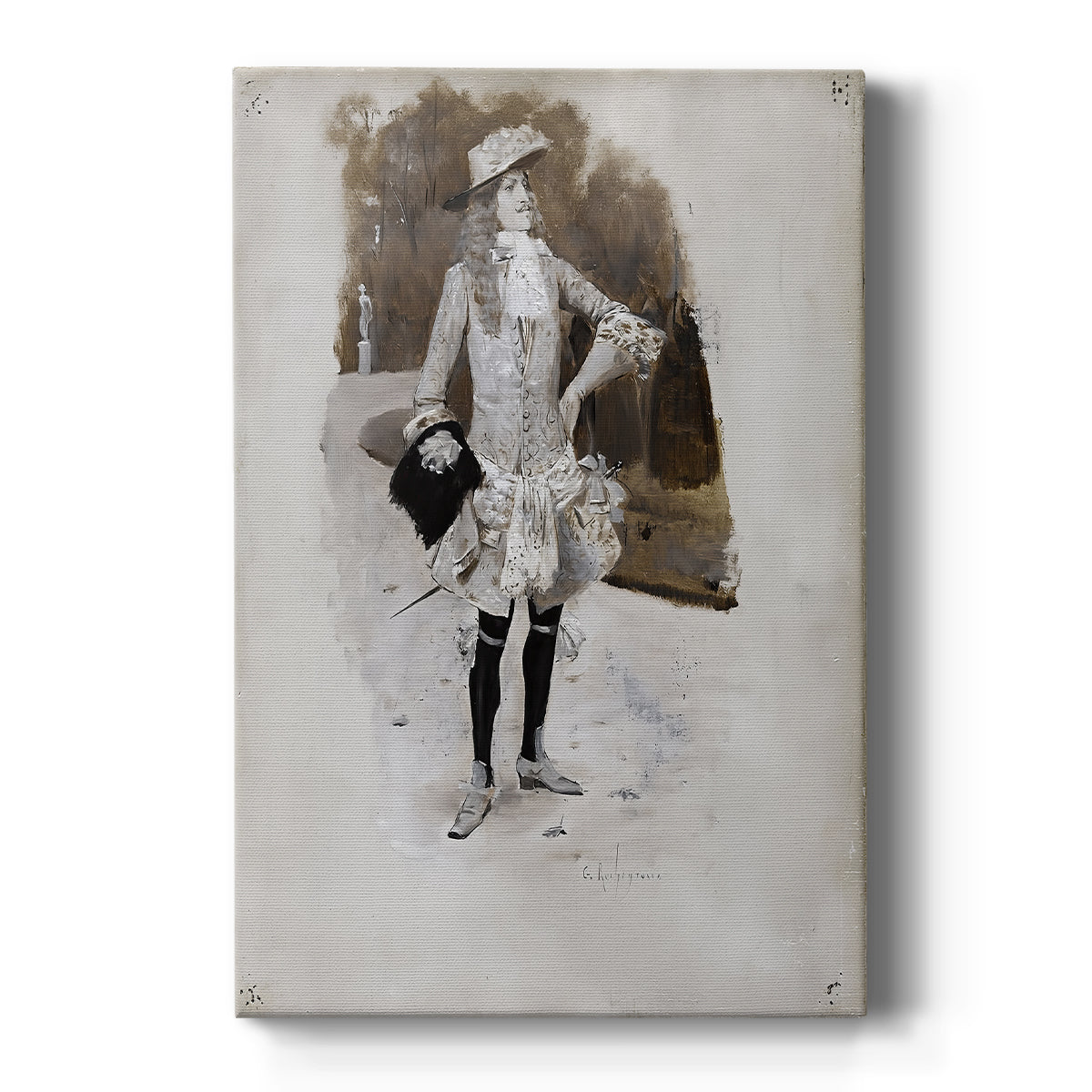 Canvas art print featuring an Art Nouveau portrait of a man in formal attire with refined detail on a clean white background.