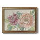 Modern peony floral drawing printed on canvas in an ornate vintage gold frame.