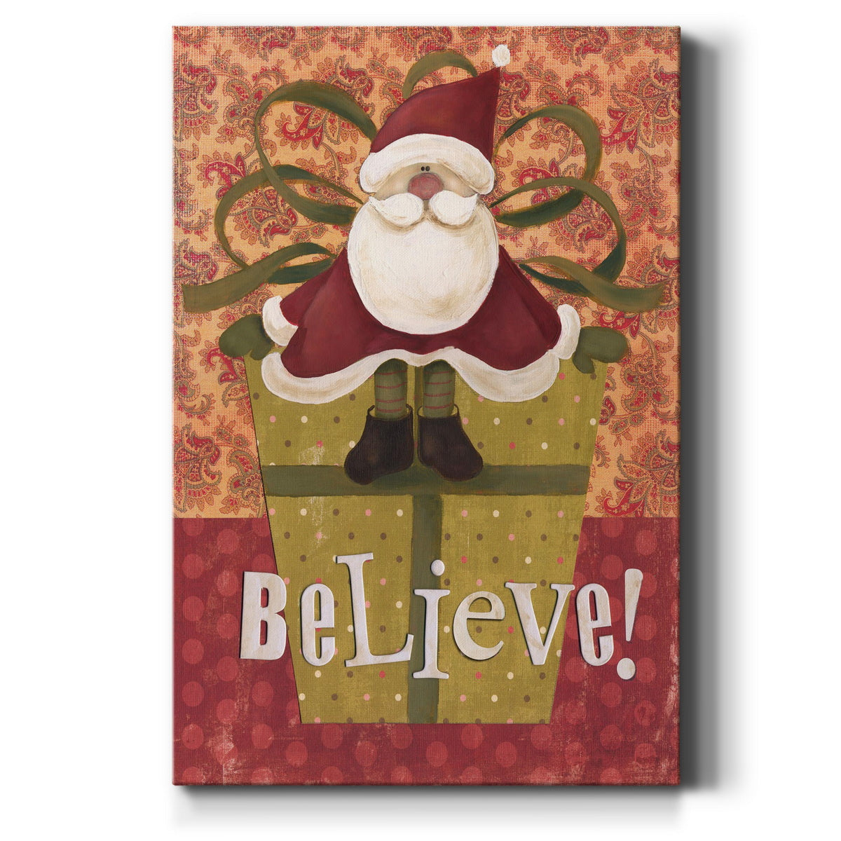 Santa on Gift Premium Gallery Wrapped Canvas - Ready to Hang