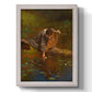 Realist genre painting of figures gathering lilies by Eastman Johnson printed on canvas in an ornate weathered white frame with a vertical orientation.