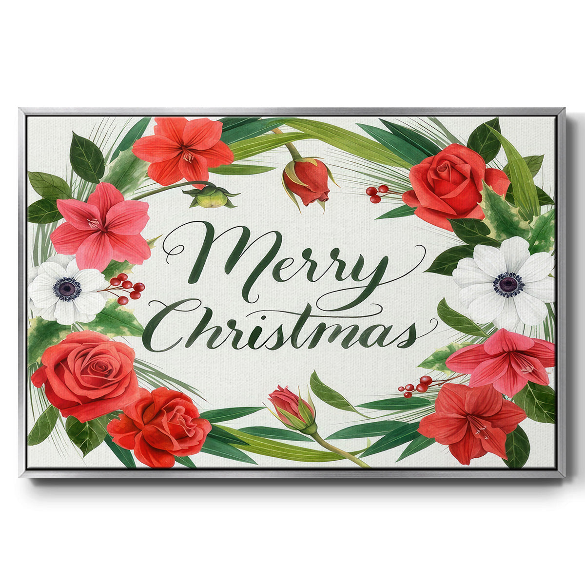 Christmas Floral Wreath Collection A - Floater Framed Canvas Print