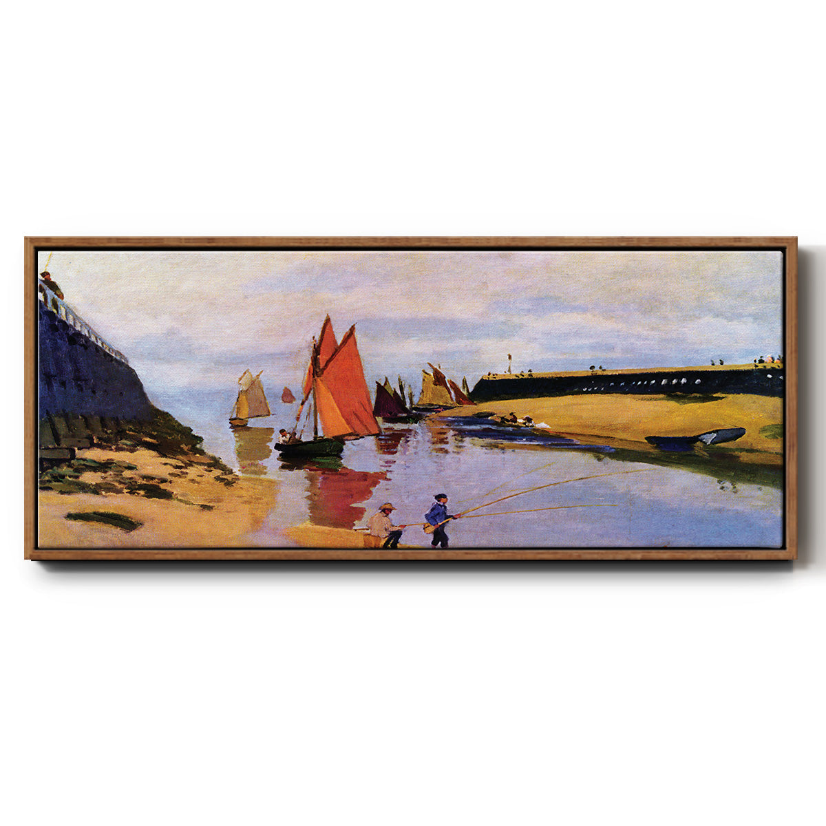 Breakwater at Trouville, Low Tide, 1870 - Floater Framed Canvas Print