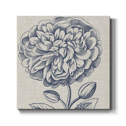 Indigo Floral on Linen III - Canvas Art Print