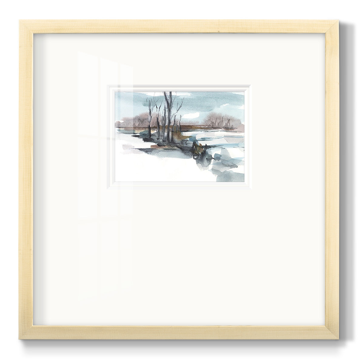 Winter Stream Watercolor II - Double Matboard Framed Print