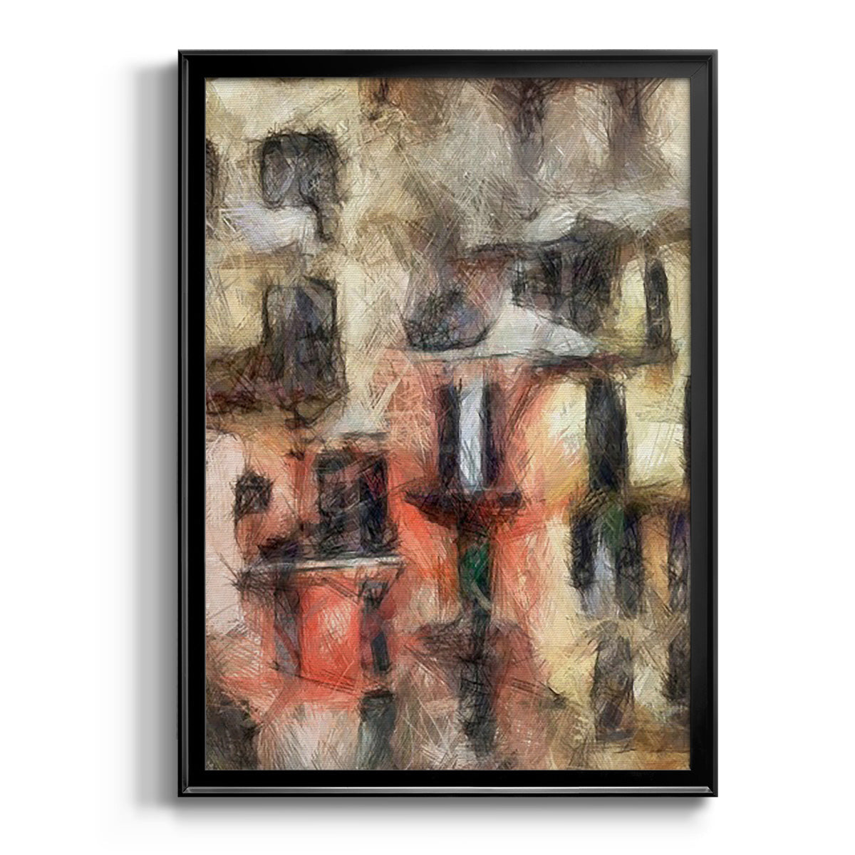 Stacked Houses I - Modern Framed Canvas Print