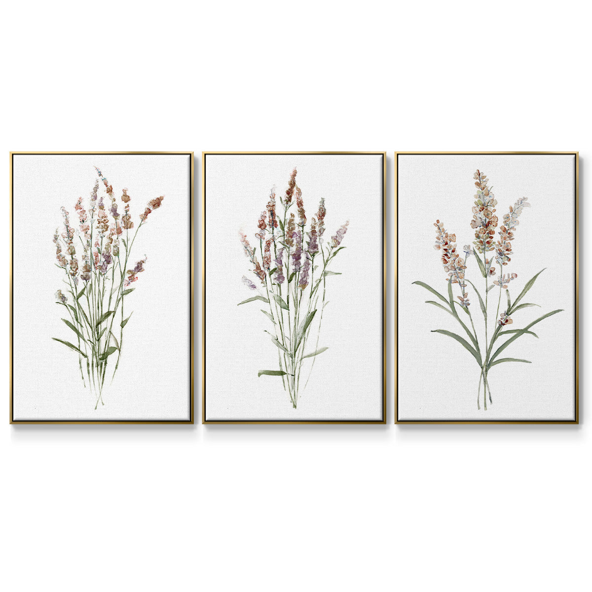 Dainty Botanical I - Framed Premium Gallery Wrapped Canvas L Frame 3 Piece Set - Ready to Hang