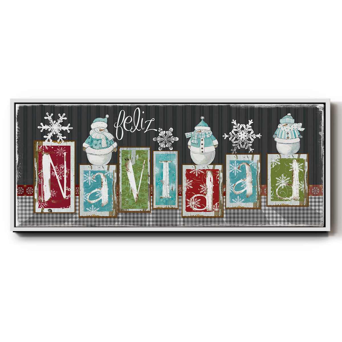 Navidad Blocks - Floater Framed Canvas Print