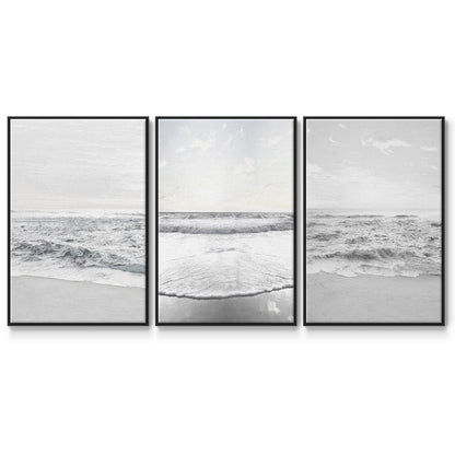 Gentle Tides I - Framed Premium Gallery Wrapped Canvas L Frame 3 Piece Set - Ready to Hang