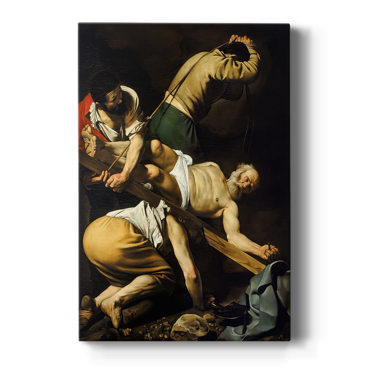 Canvas art print featuring a Baroque scene of Saint Peter being crucified with dramatic lighting on a clean white background.