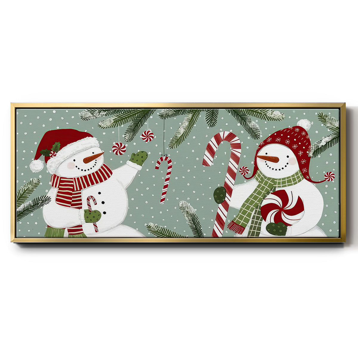 Peppermint Snowman Collection D - Floater Framed Canvas Print
