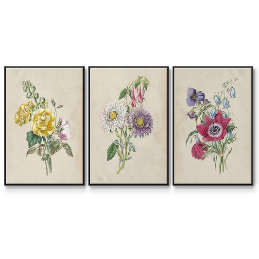 Antique Garden Bouquet I - Floater Framed Canvas Set