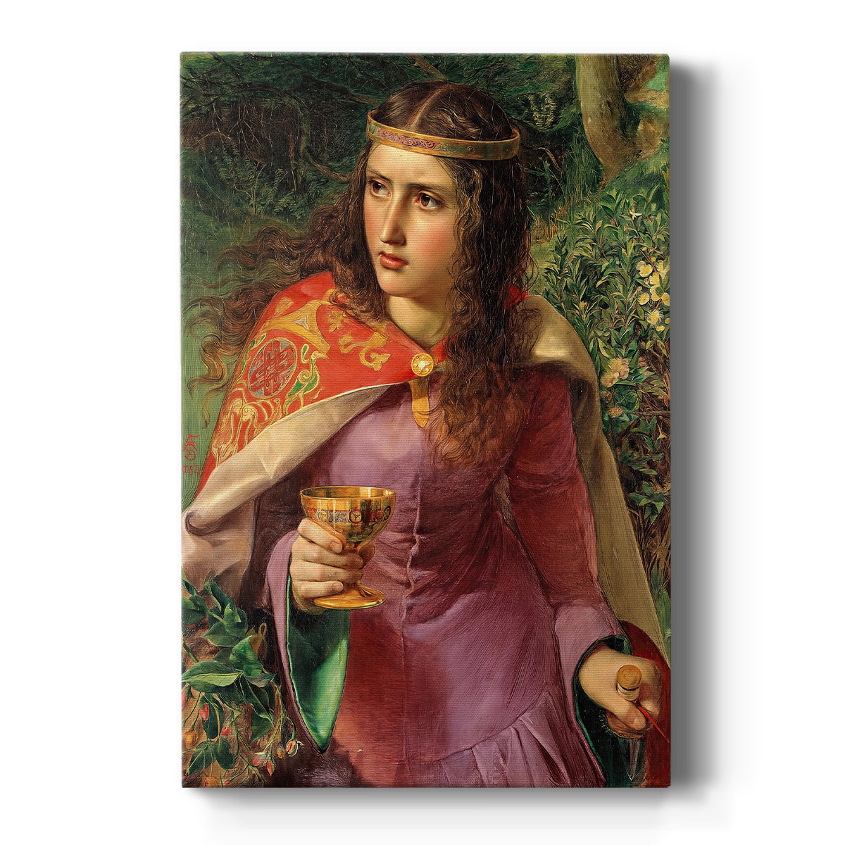 Canvas art print featuring a Romantic portrait of a queen in elaborate attire with rich color on a clean white background.