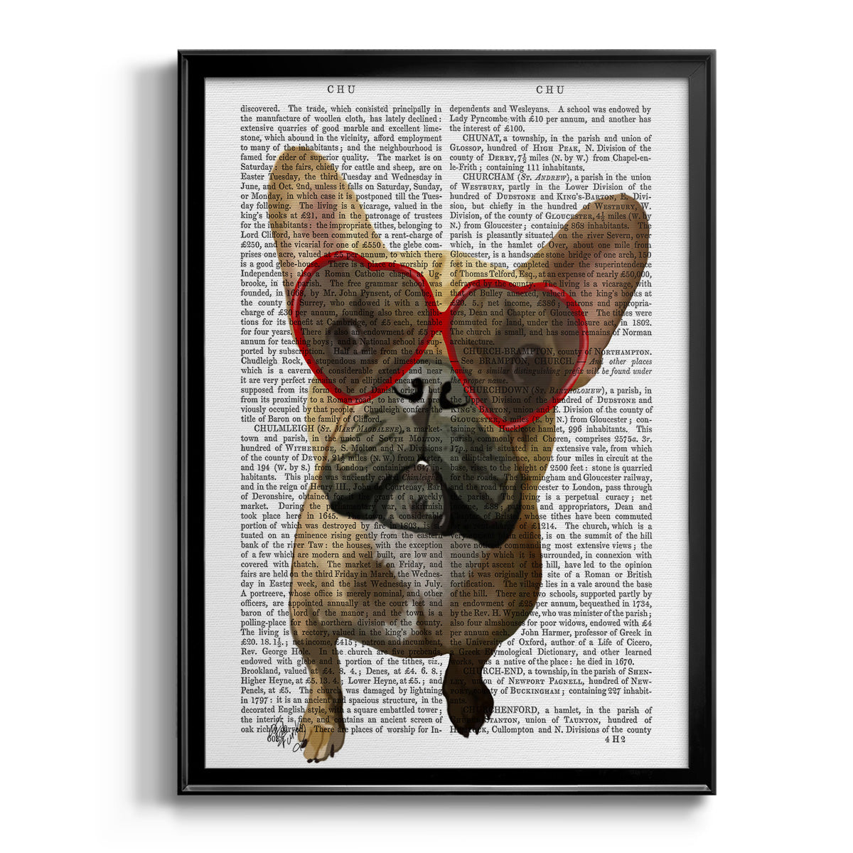 French Bulldog and Heart Glasses - Modern Framed Canvas Print