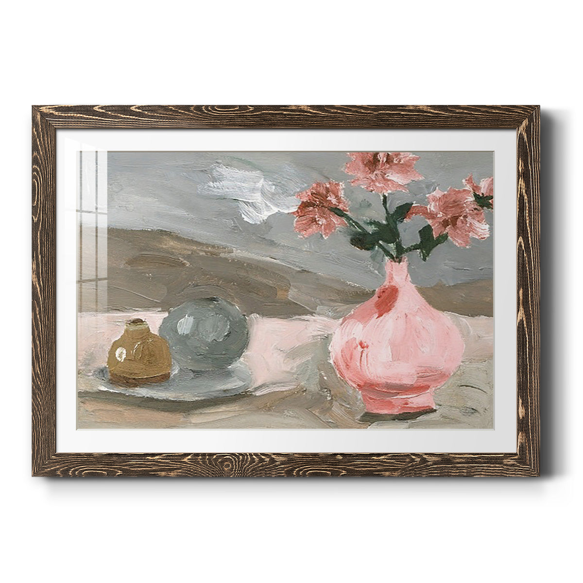 Vase of Pink Flowers VI - Barnwood Framed Art Print