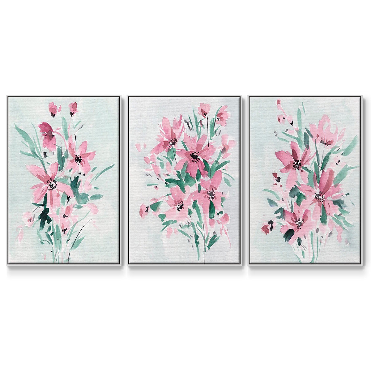 Posy Blooms I - Framed Premium Gallery Wrapped Canvas L Frame 3 Piece Set - Ready to Hang