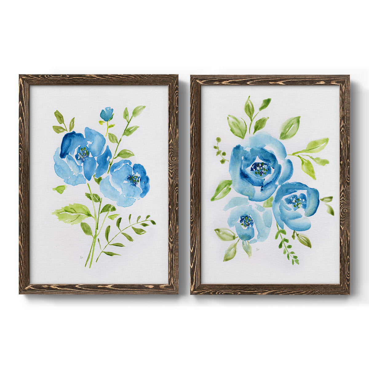 Blue Morning Bouquet I - Premium Framed Canvas 2 Piece Set - Ready to Hang