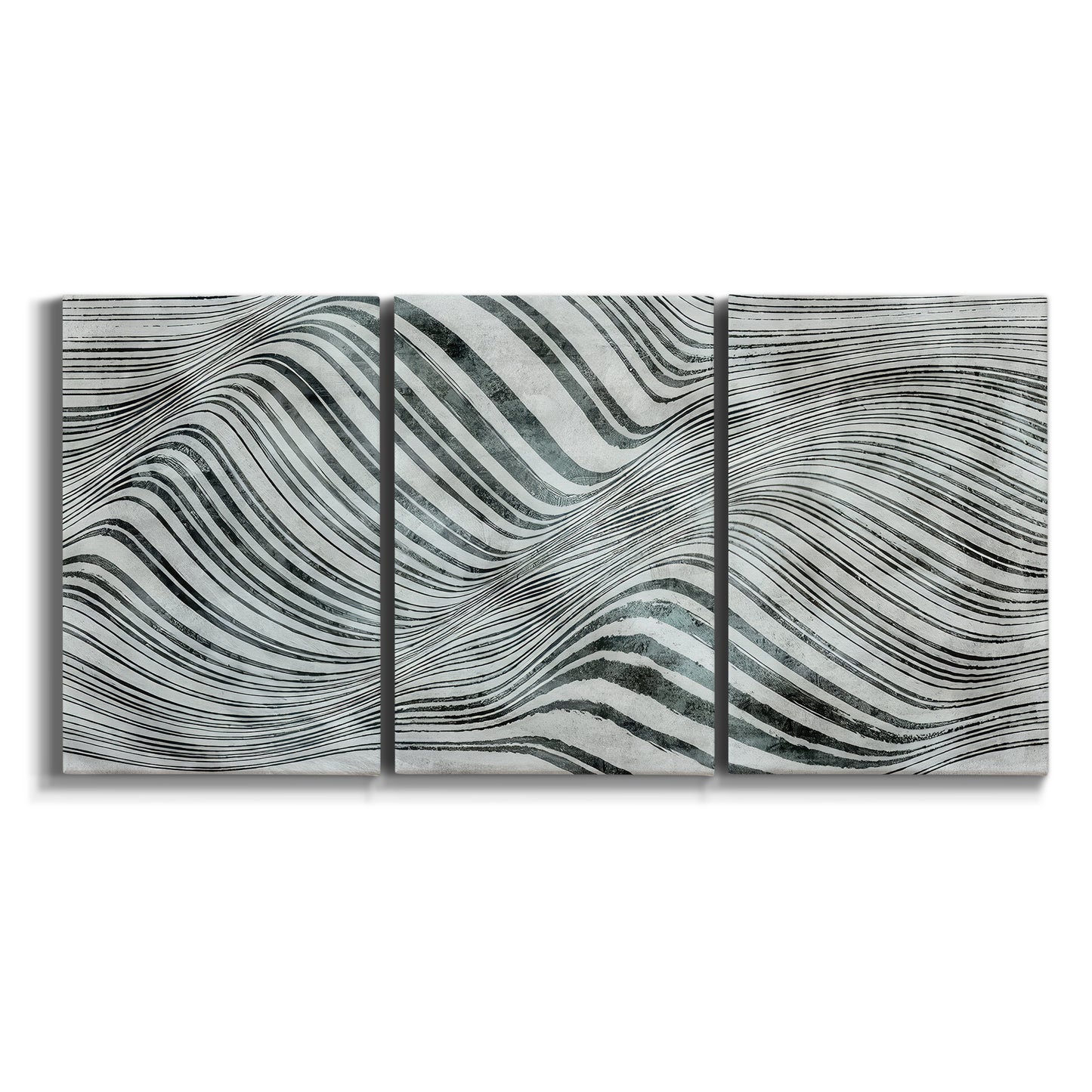 Three-panel canvas wall art featuring coastal shoreline with gentle surf on white background.