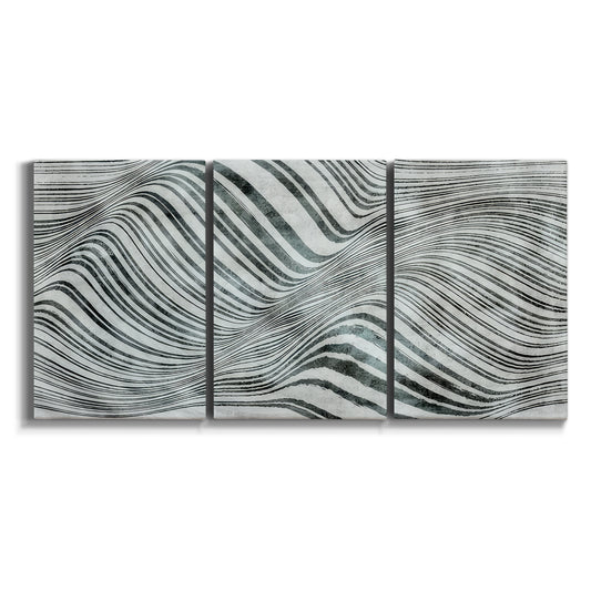 Three-panel canvas wall art featuring coastal shoreline with gentle surf on white background.