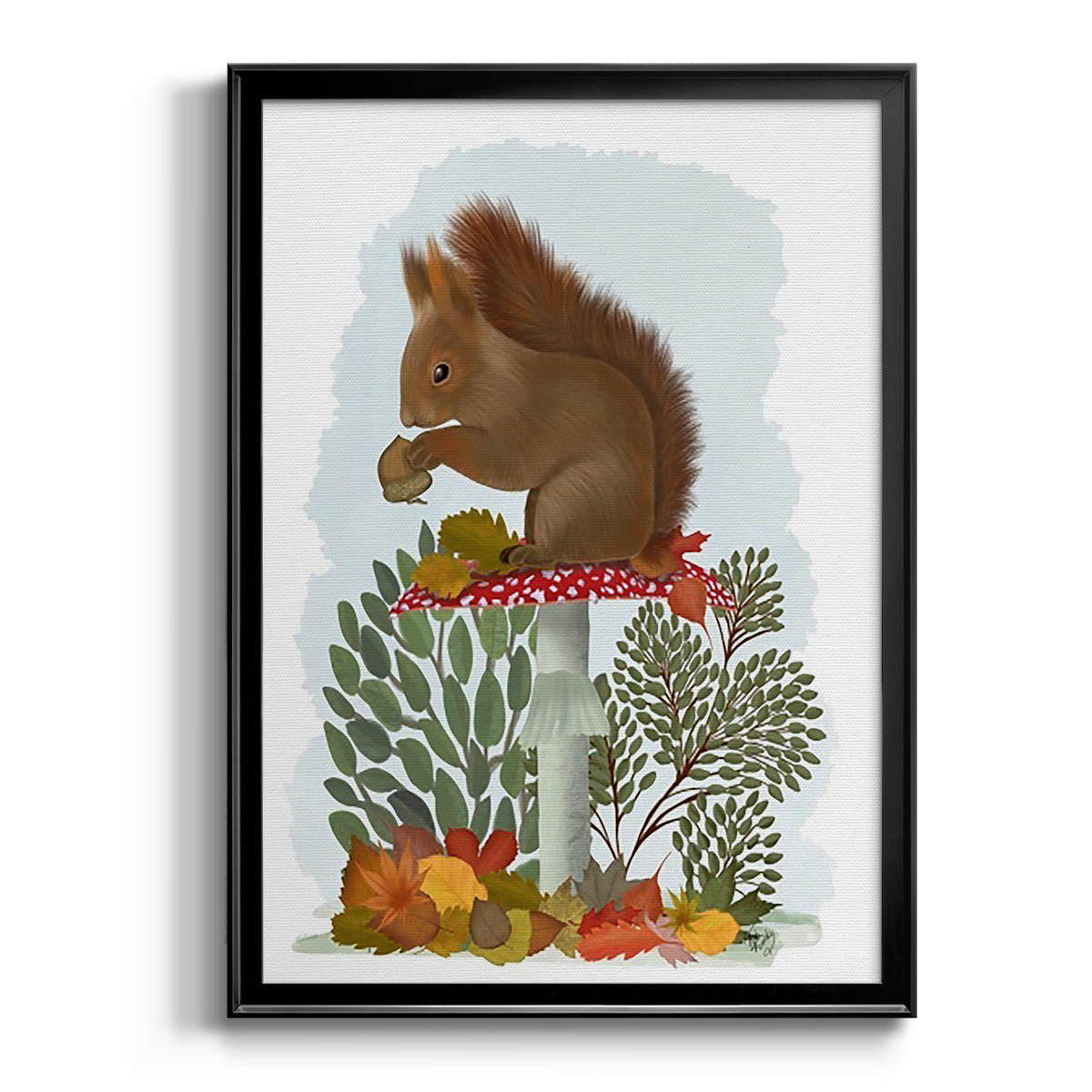 Red Squirrel On Mushroom - Modern Framed Canvas Print