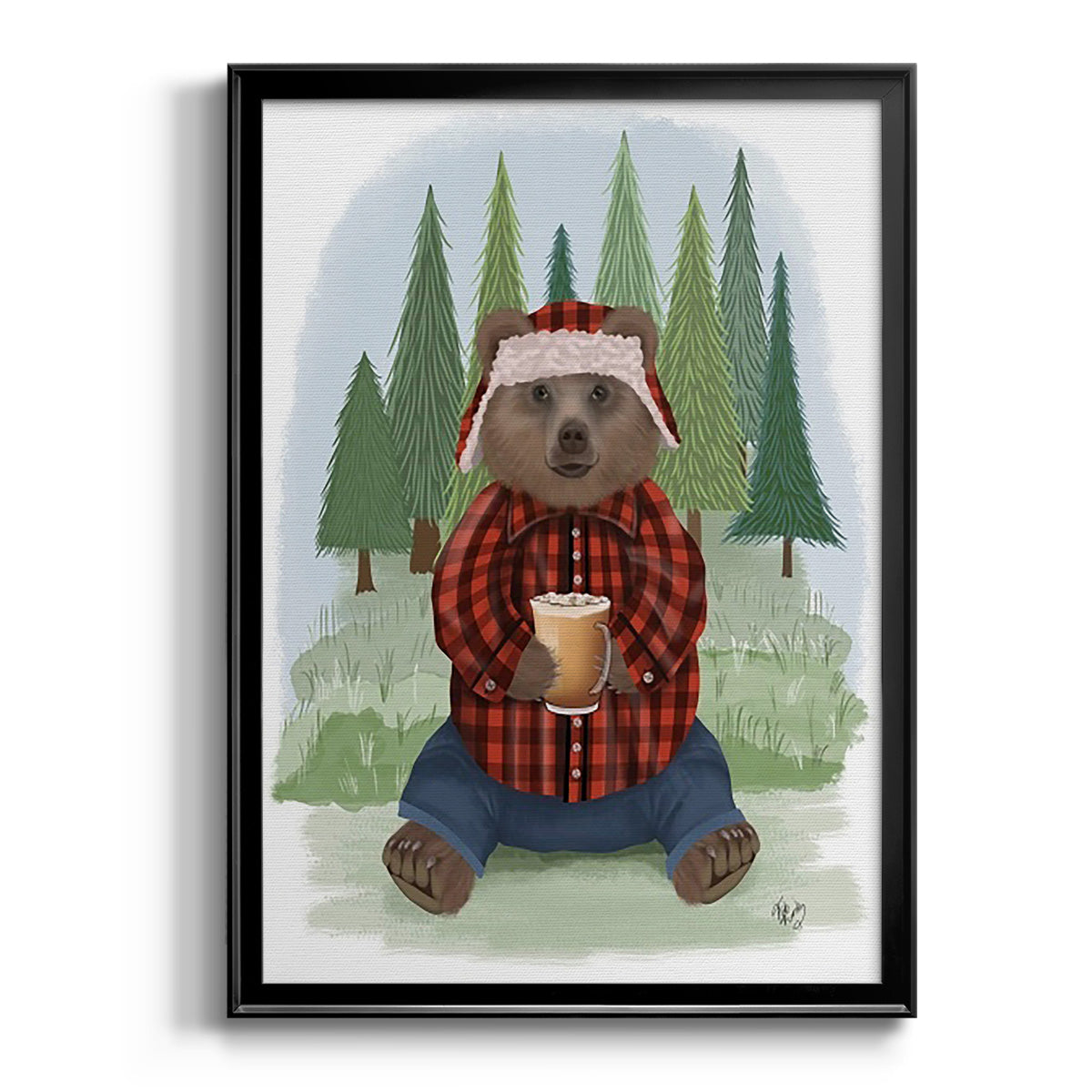 Lumberjack Bear Latte - Modern Framed Canvas Print