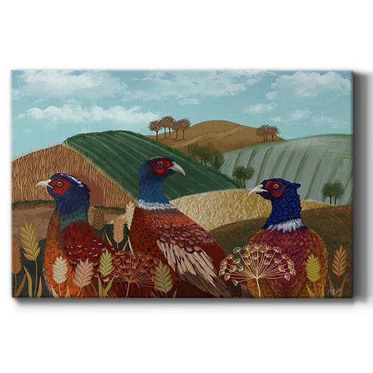 Pheasant Trio in Field - Canvas Art Print