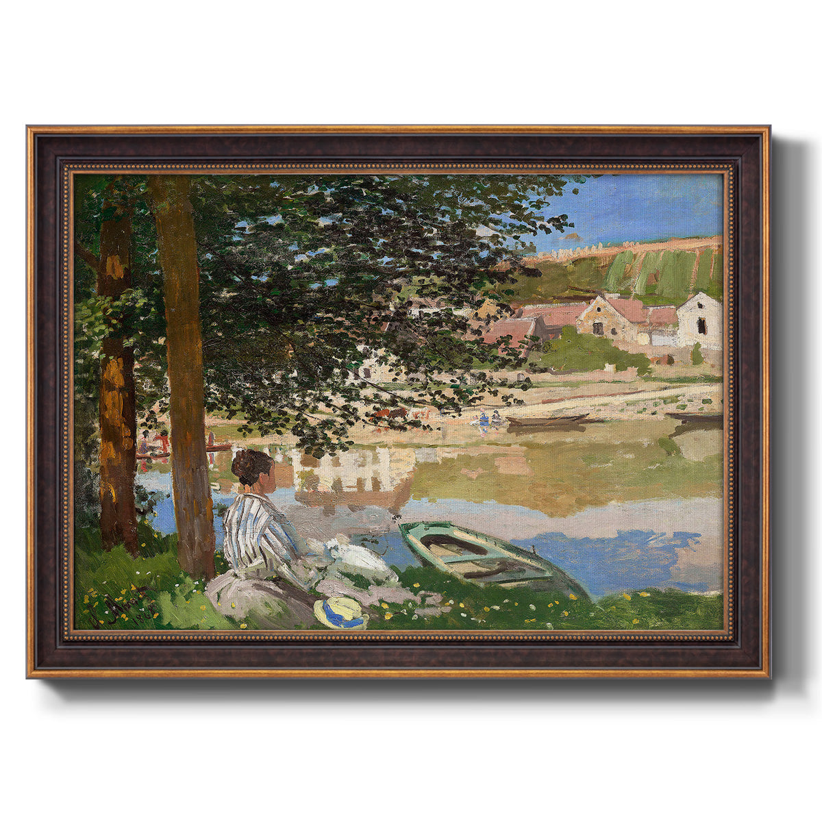 On the Bank of the Seine, Bennecourt - Ornate Framed Canvas Print