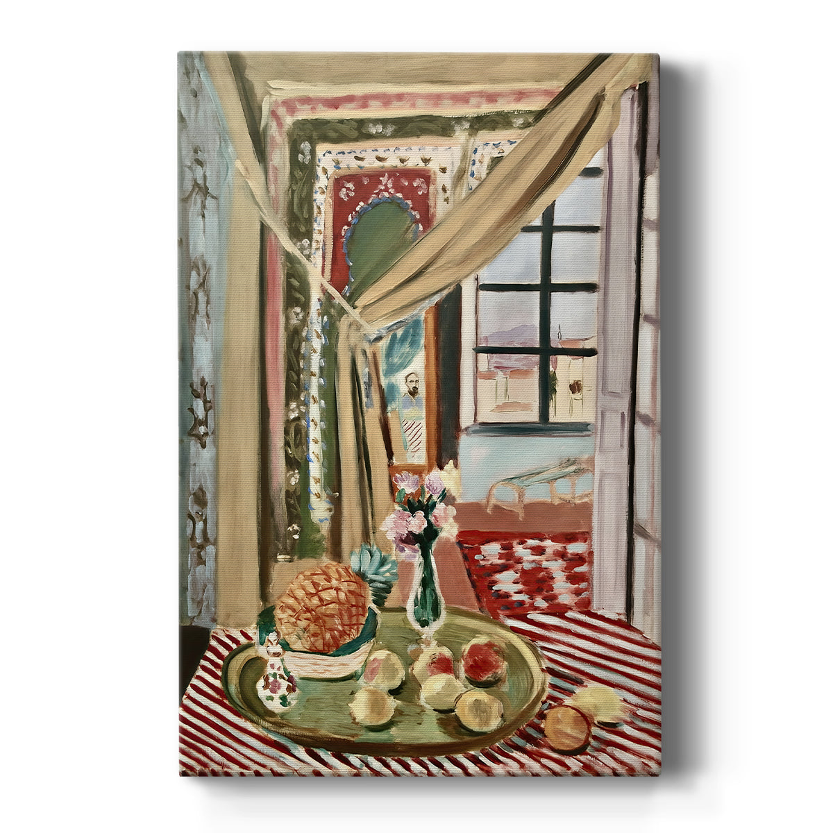 Canvas art print featuring a fauvist interior scene with a phonograph and patterned furnishings on a clean white background.