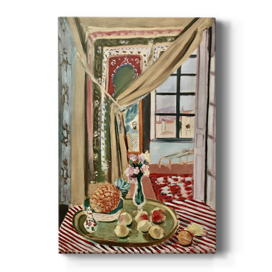 Canvas art print featuring a fauvist interior scene with a phonograph and patterned furnishings on a clean white background.