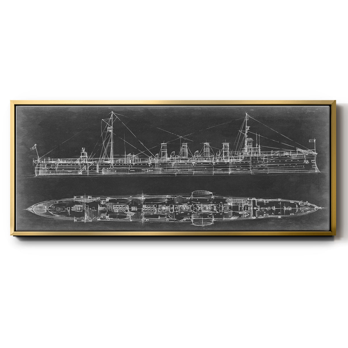 Navy Cruiser Blueprint - Floater Framed Canvas Print