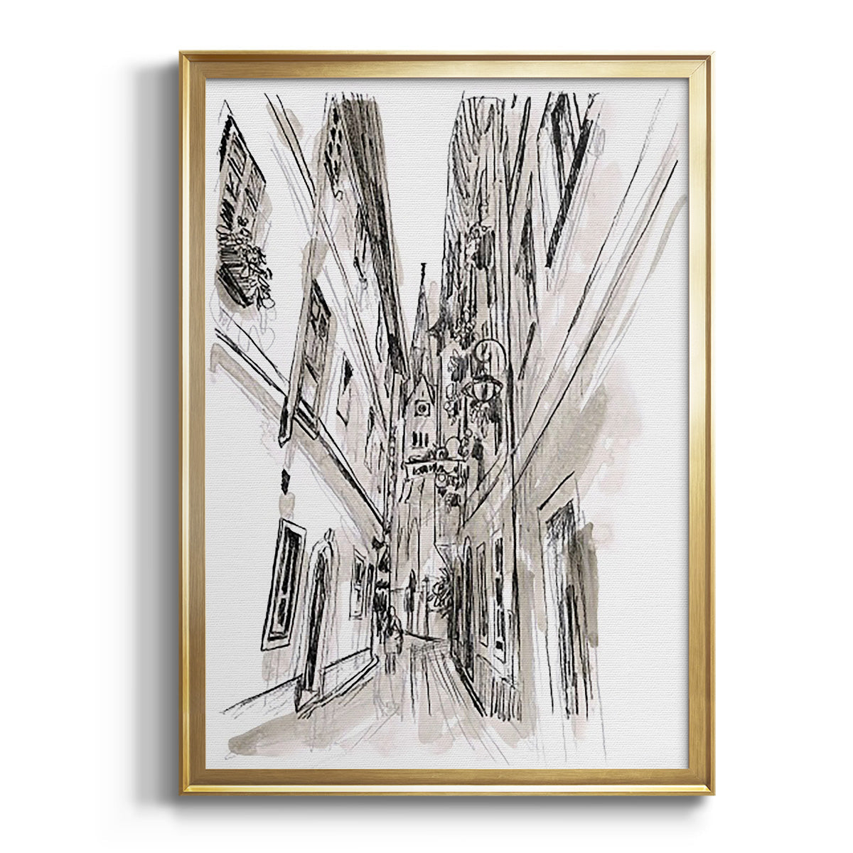 Europe Street Sketches III - Modern Framed Canvas Print