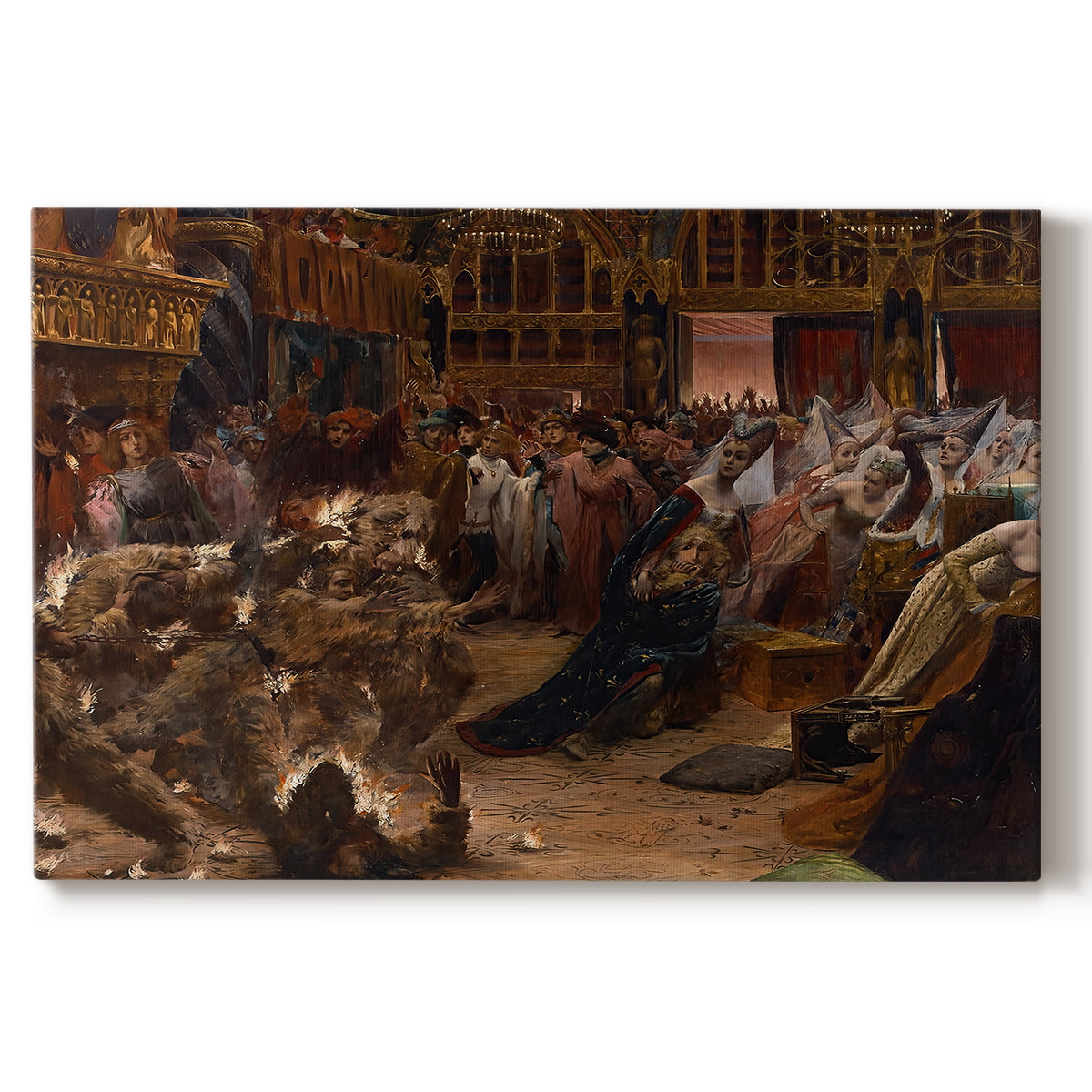 Canvas art print featuring a Baroque narrative scene of a woman kneeling among a crowd on a clean white background.