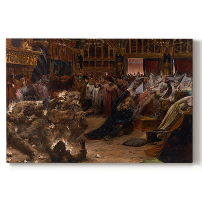 Canvas art print featuring a Baroque narrative scene of a woman kneeling among a crowd on a clean white background.