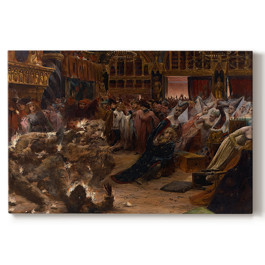 Canvas art print featuring a Baroque narrative scene of a woman kneeling among a crowd on a clean white background.