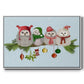 Christmas Fluffy Christmas Owls on Branch - Framed Gallery Wrapped Canvas in Floating Frame