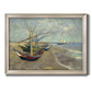 Impressionist coastal fishing boats scene by Vincent van Gogh printed on canvas in an ornate champagne frame.