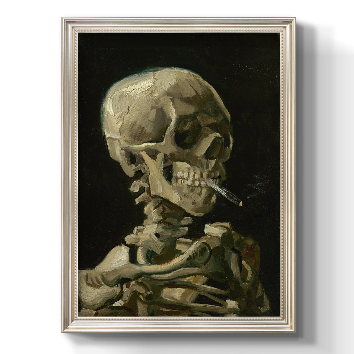 Head of a Skeleton with a Burning Cigarette - Ornate Framed Canvas Print
