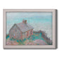 Impressionist coastal building landscape by Claude Monet printed on canvas in an ornate weathered white frame.