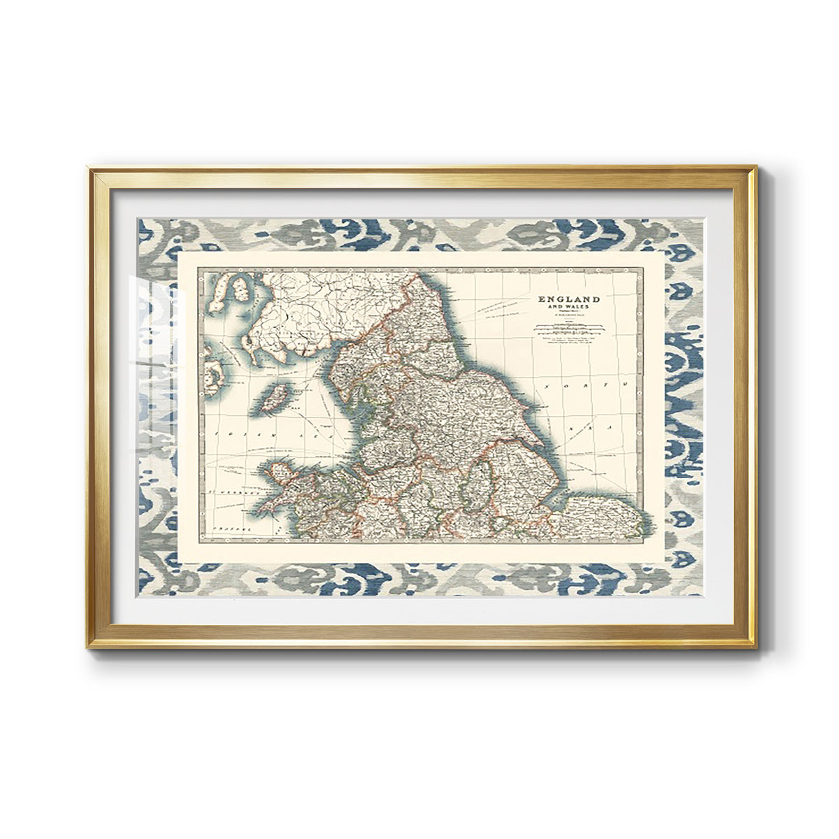 Bordered Map of England & Wales Premium Framed Print - Ready to Hang