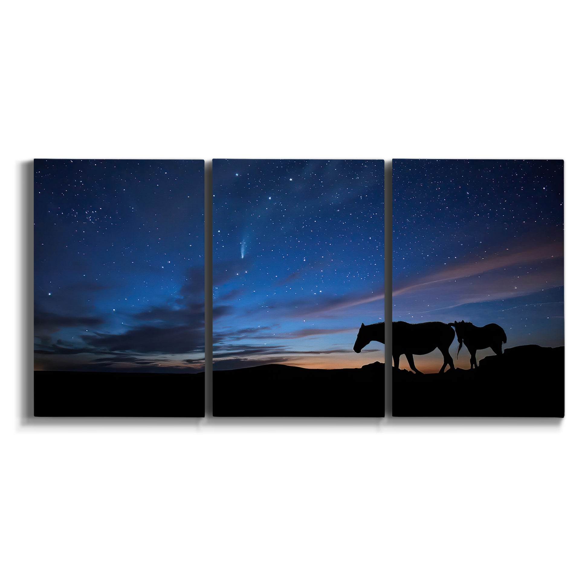 Three-panel canvas wall art featuring resting animals in open field on white background.