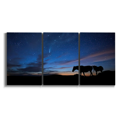 Three-panel canvas wall art featuring resting animals in open field on white background.
