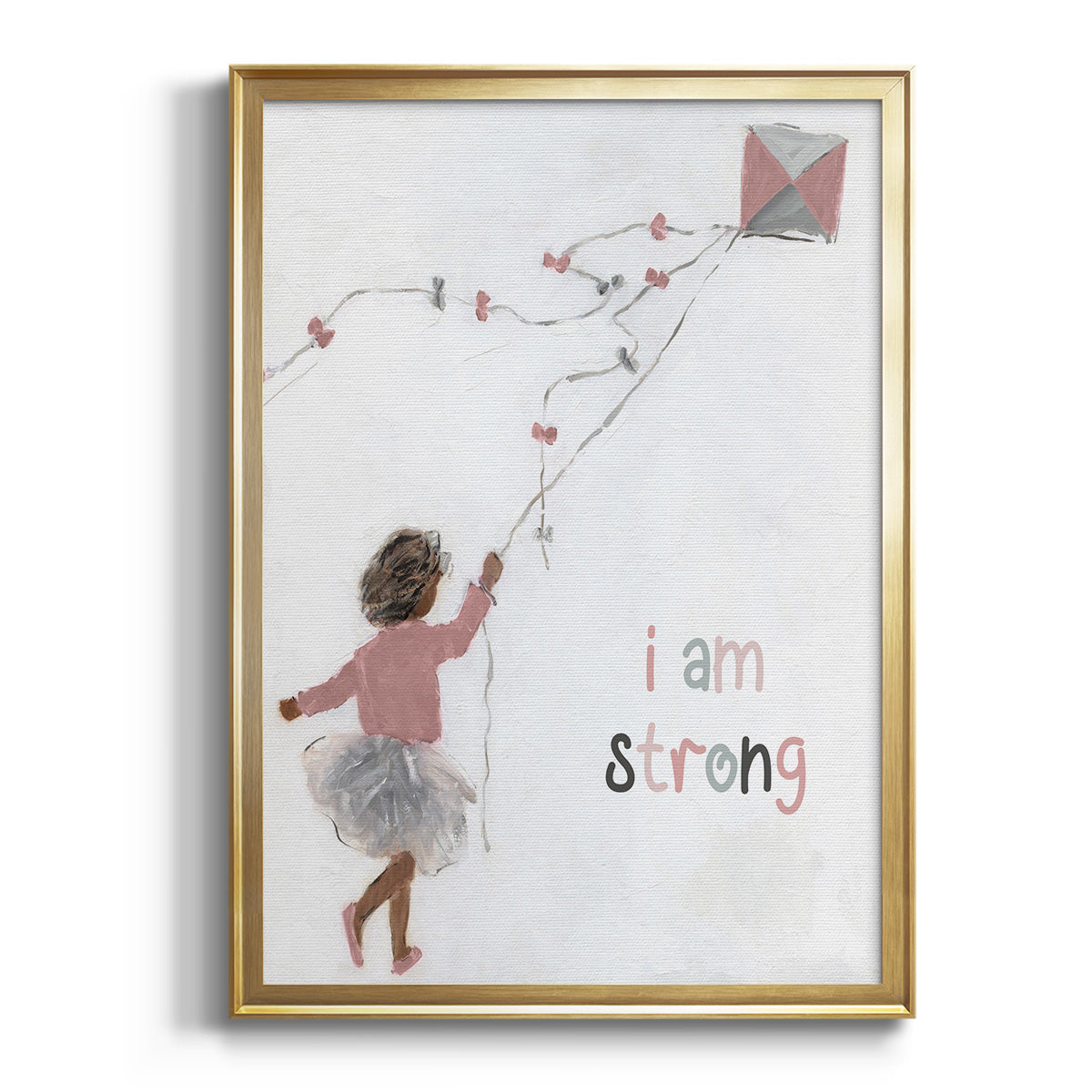 Girl Flying Kite - Modern Framed Canvas Print