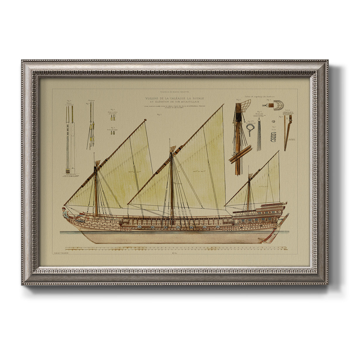 Antique Ship Plan VI Premium Framed Canvas- Ready to Hang