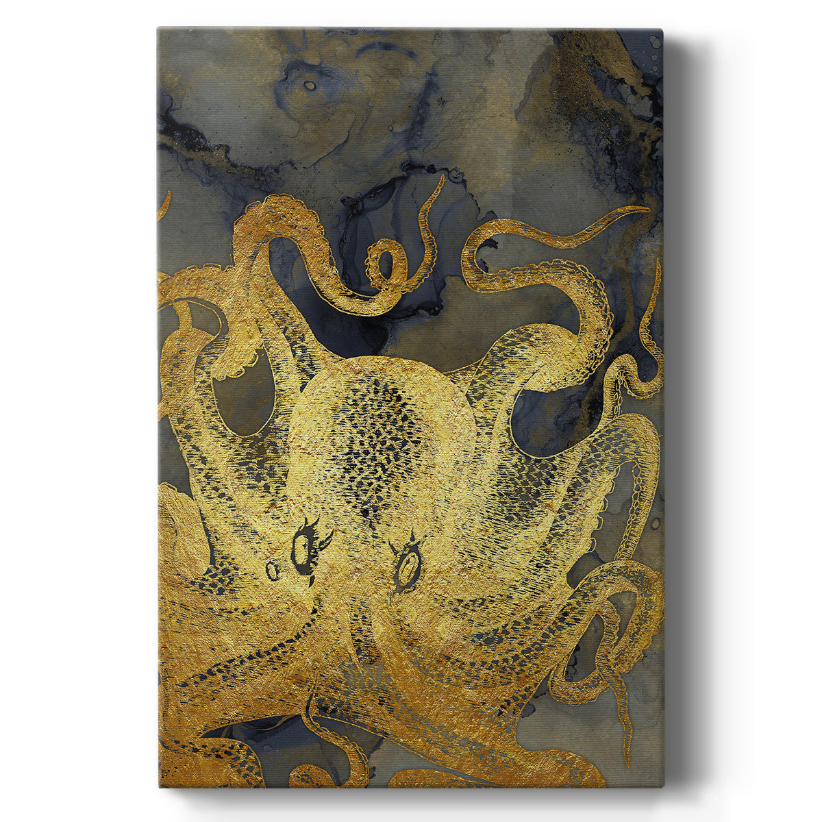 Octopus Ink Gold & Blue II Premium Gallery Wrapped Canvas - Ready to Hang