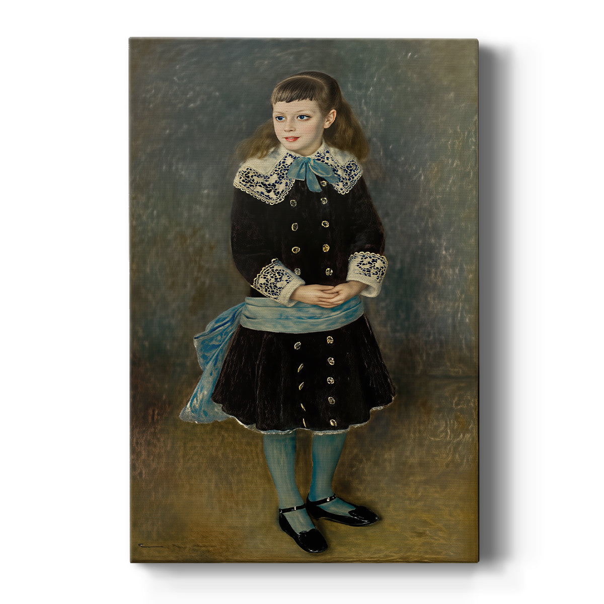 Canvas art print featuring an impressionist portrait of a young girl with soft tones and delicate detail on a clean white background.