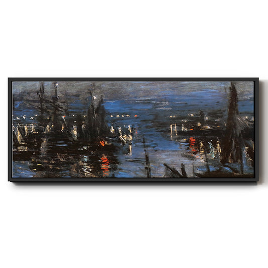 The Port of Le Havre, Night Effect, 1873 - Floater Framed Canvas Print