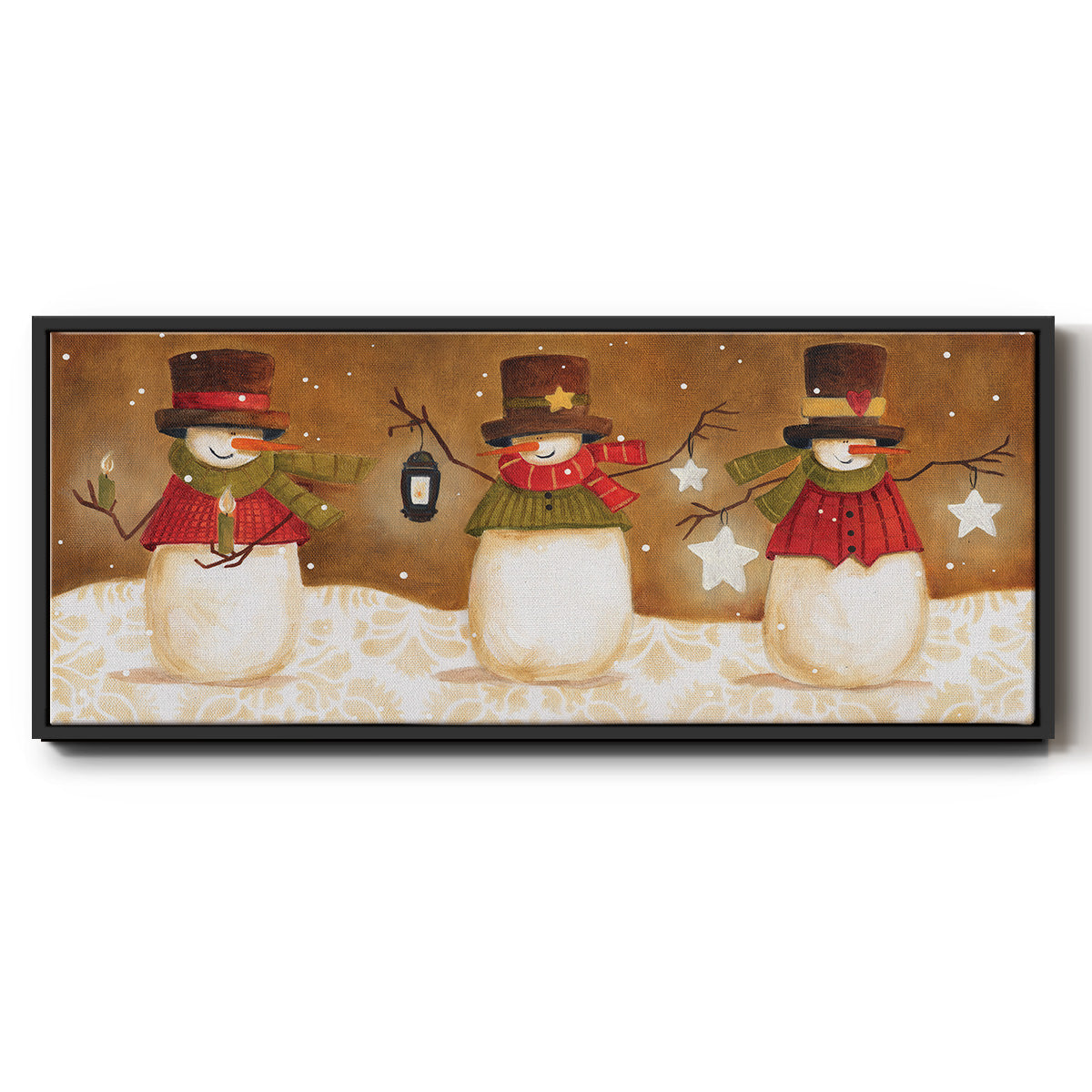 Top Hat Snowmen - Floater Framed Canvas Print