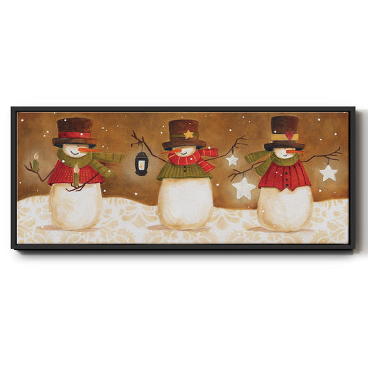 Top Hat Snowmen - Floater Framed Canvas Print