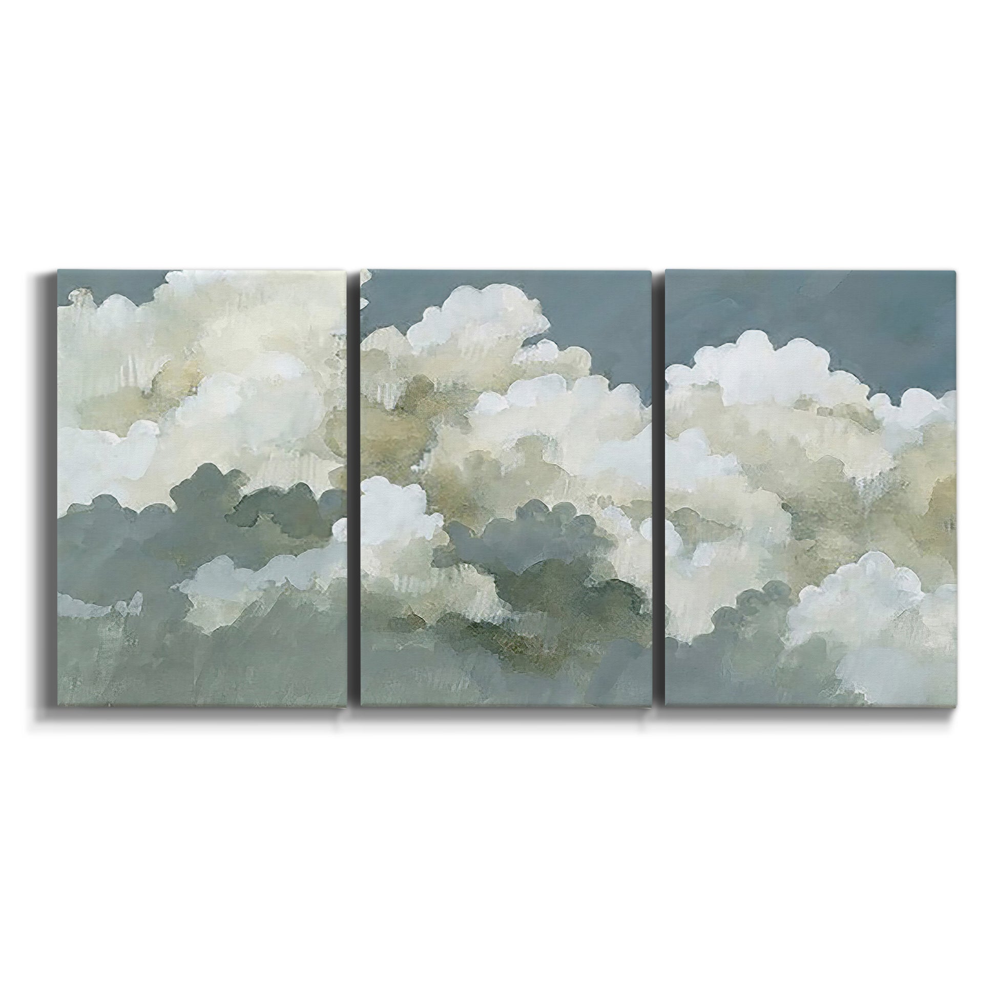 Three-panel canvas wall art featuring abstract evening landscape with depth on white background.